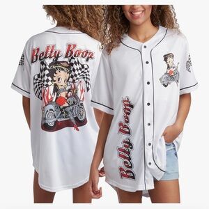 Fleischer Studios White Betty Boop Baseball Shirt Jersey Sz XL